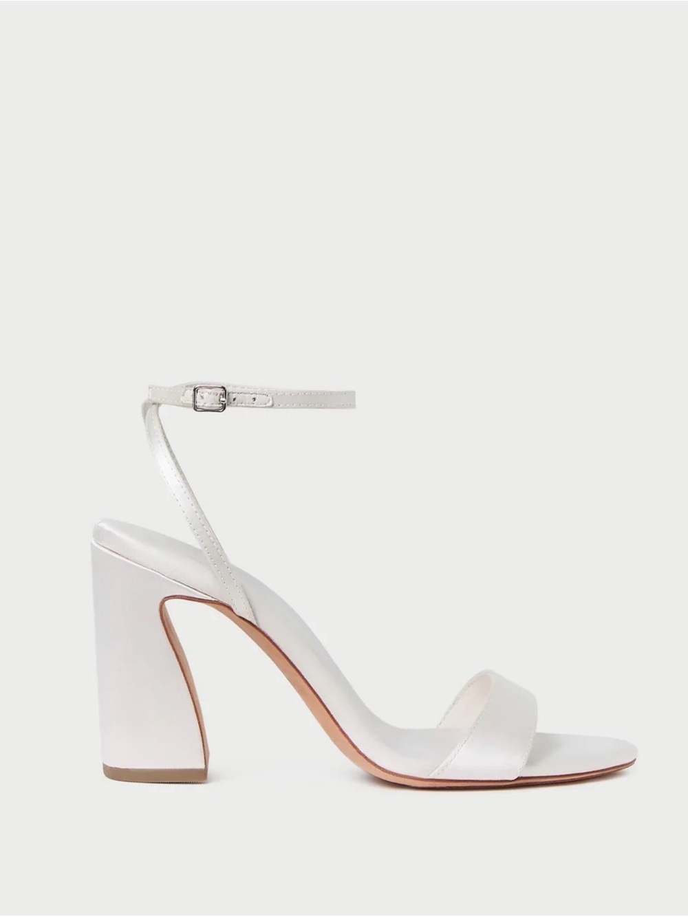 Loeffler Randall Malia Cream Satin Ankle-Strap Block Bridal Heel Sandals